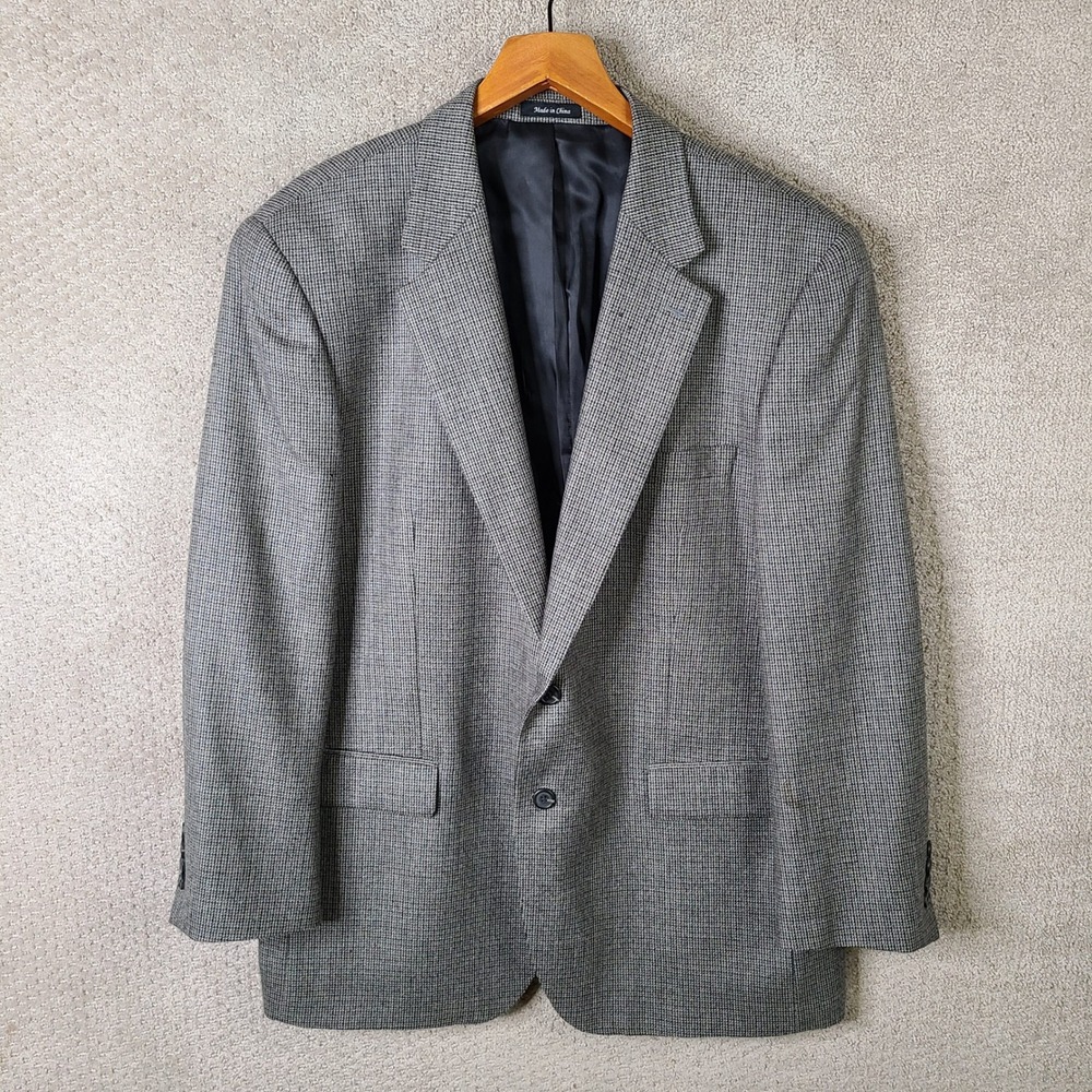 Chaps Jacket Mens 46R Gray Micro Check Blazer Twoβ Button Lambswool Tweed Coat